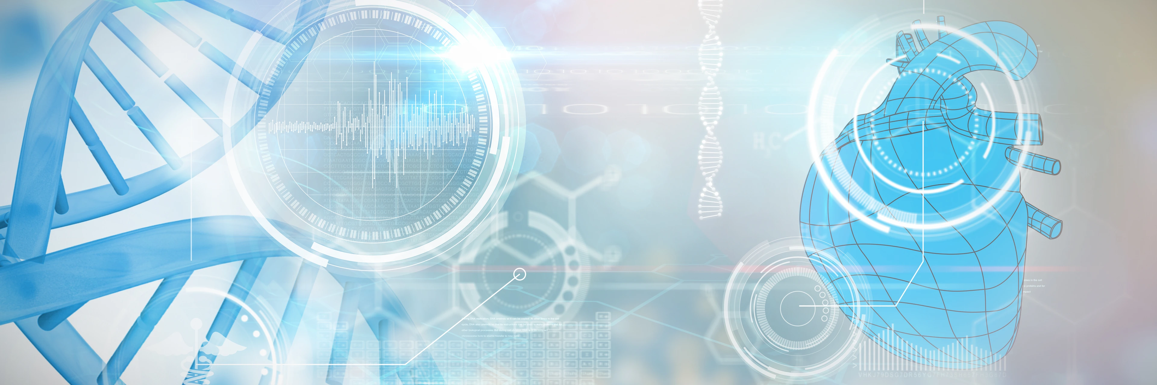 Illustrative image of a blue colored heart against digital background with dna helix