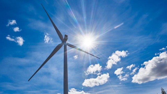 wind turbine in the sun