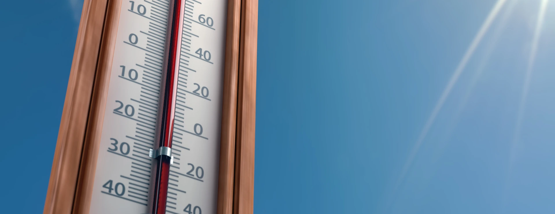 Outdoor thermometer indicating extreme high temperature