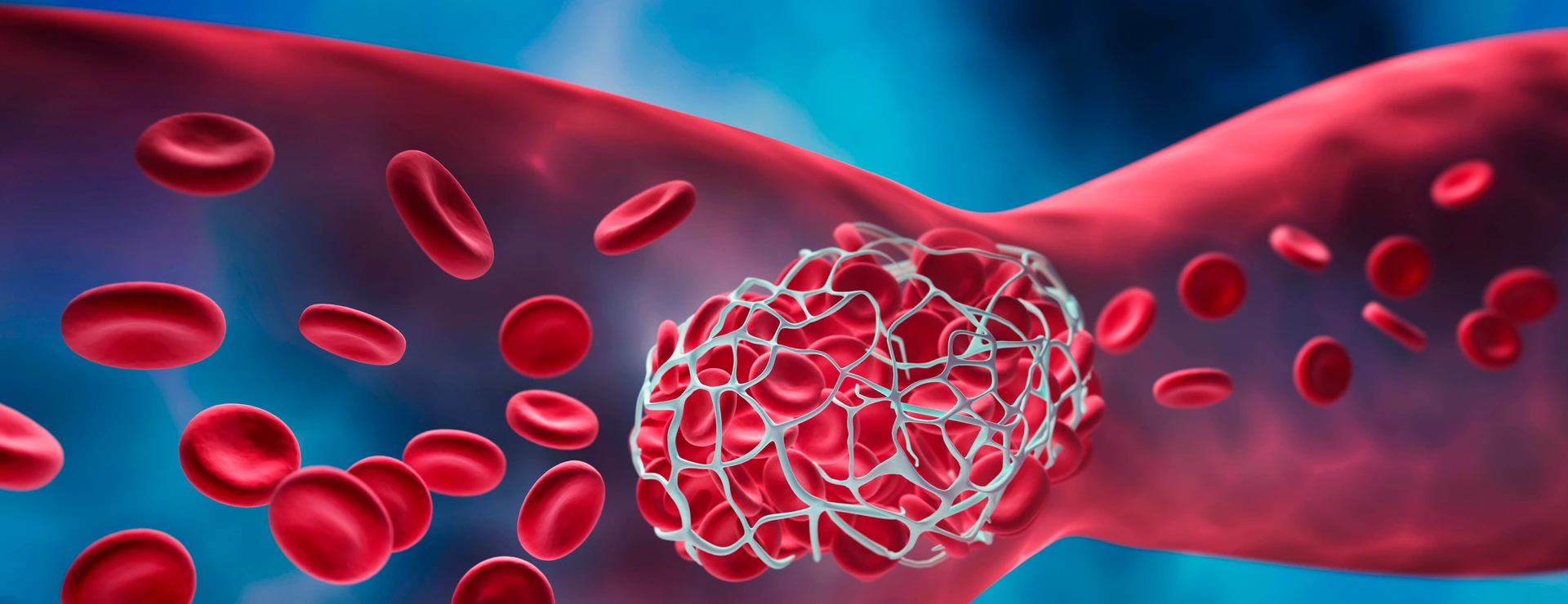 Blood clot blocking a blood vessel