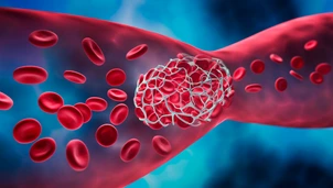 Blood clot blocking a blood vessel