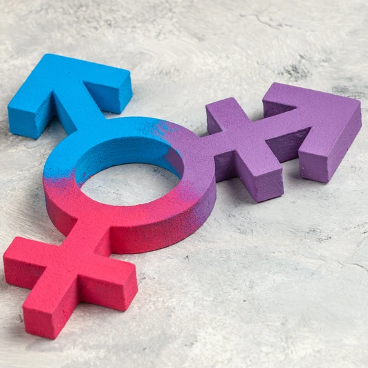 Transgender symbol and gender symbol of man and woman on a gray background.
