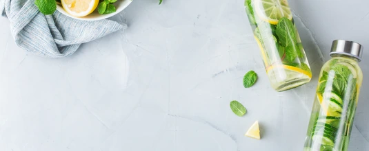 Fresh cool lemon cucumber mint infused water detox drink