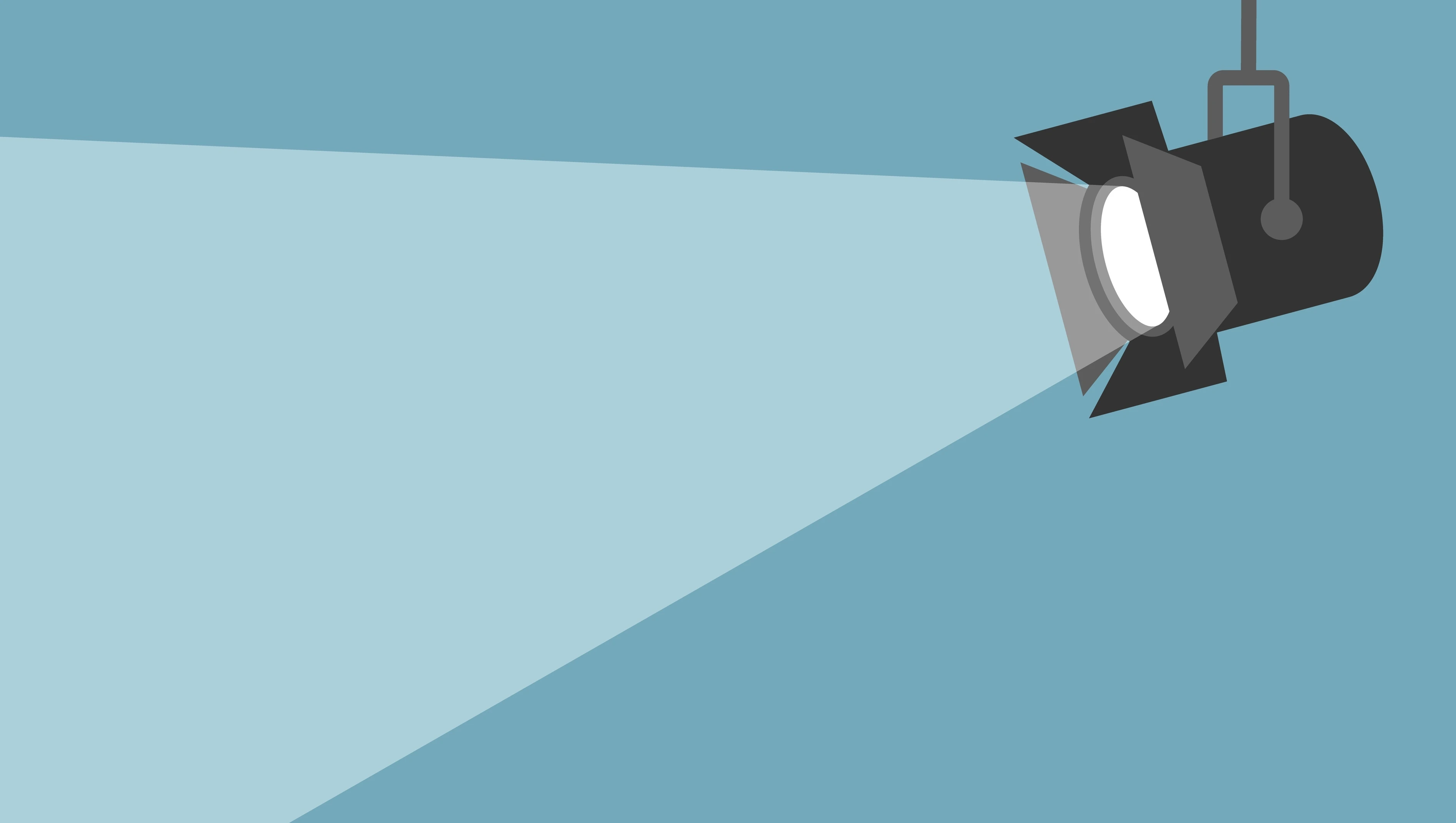 Spotlight shining flat illustration. Movie spotlight on blue background