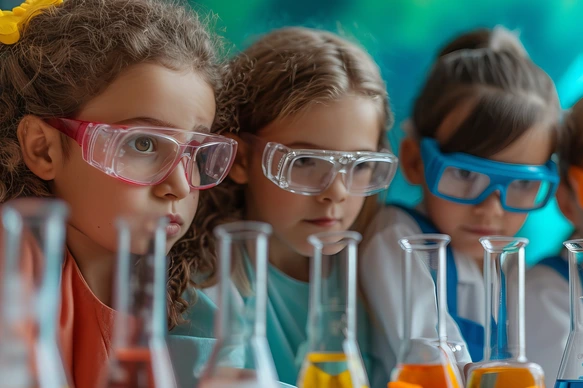 Kinder in einem Labor machen Experimente