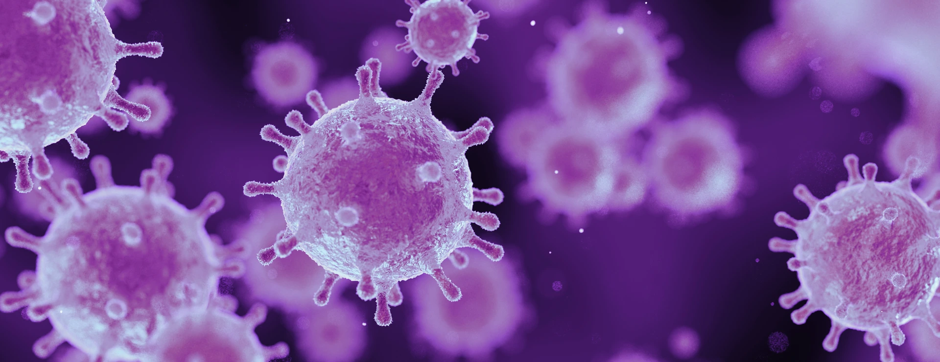 corona virus 2019-ncov flu outbreak, covid-19 3d banner illustration, microscopic view of floating influenza virus cells