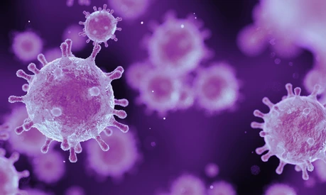 corona virus 2019-ncov flu outbreak, covid-19 3d banner illustration, microscopic view of floating influenza virus cells