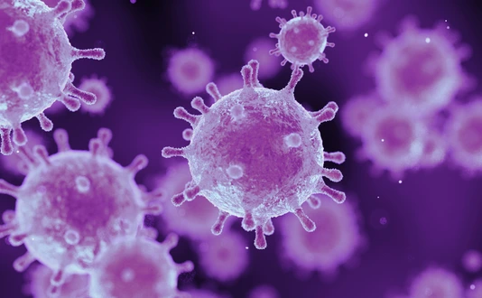 corona virus 2019-ncov flu outbreak, covid-19 3d banner illustration, microscopic view of floating influenza virus cells