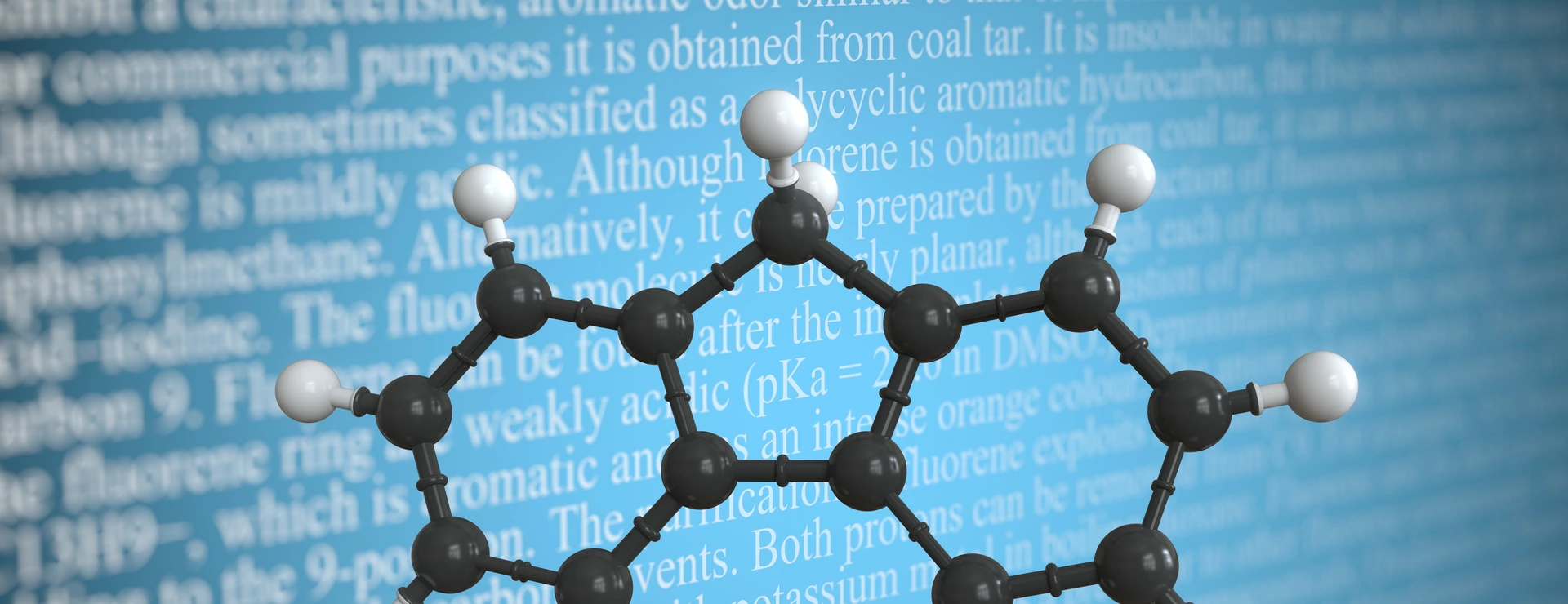 Fluorene scientific molecular model, 3D rendering