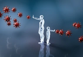 Man and child protect from coronavirus Covid-19. Immunity