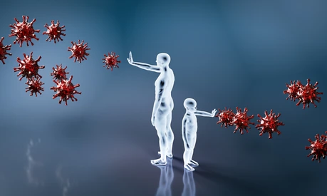 Man and child protect from coronavirus Covid-19. Immunity