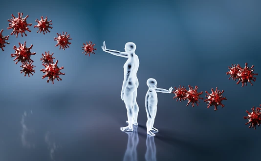 Man and child protect from coronavirus Covid-19. Immunity