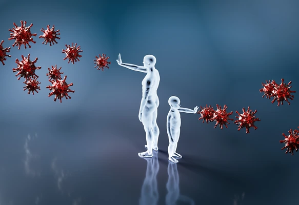Man and child protect from coronavirus Covid-19. Immunity