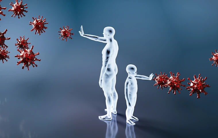 Man and child protect from coronavirus Covid-19. Immunity