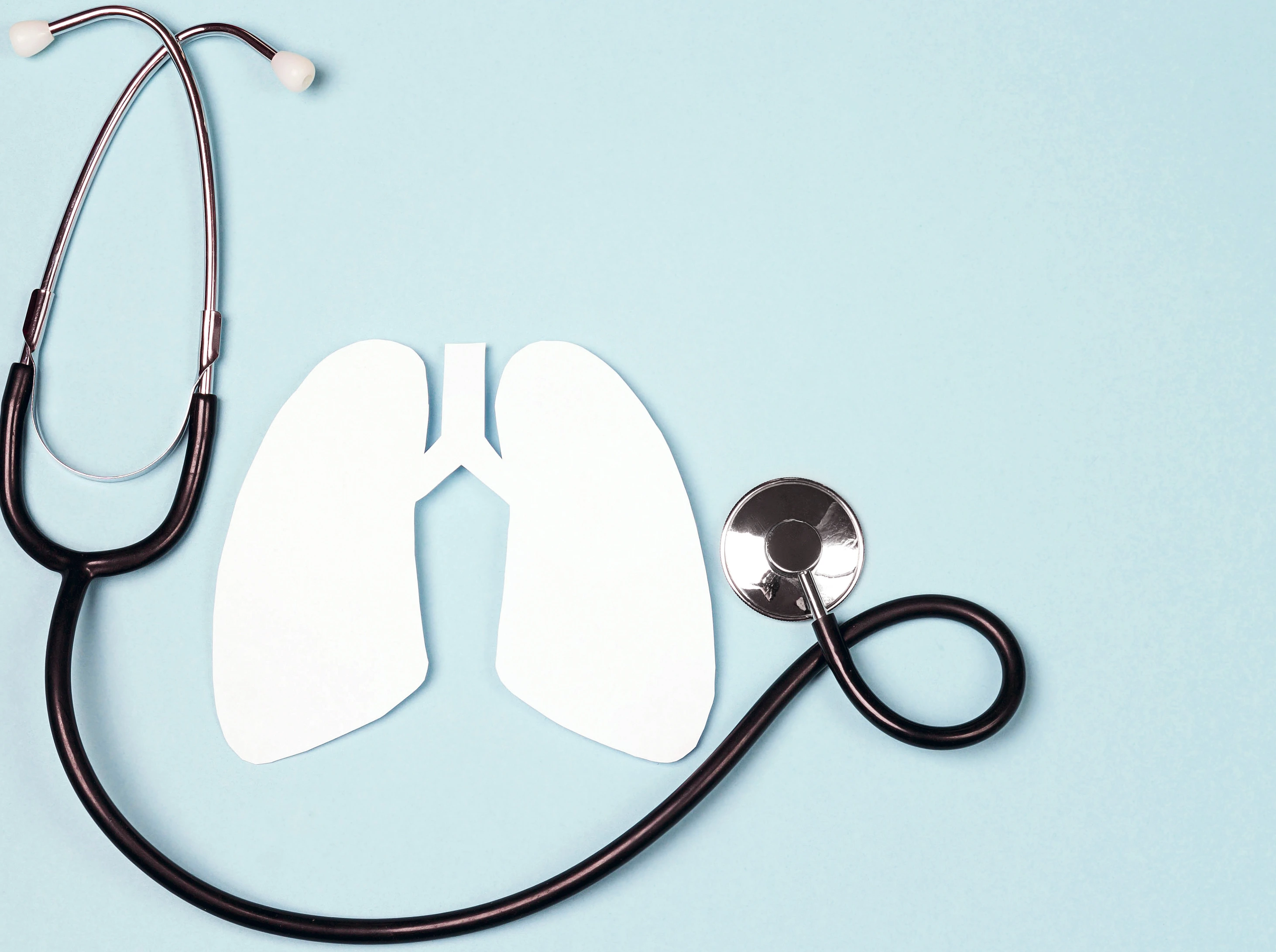 Lungs symbol with stethoscope on blue background. World Tuberculosis Day.