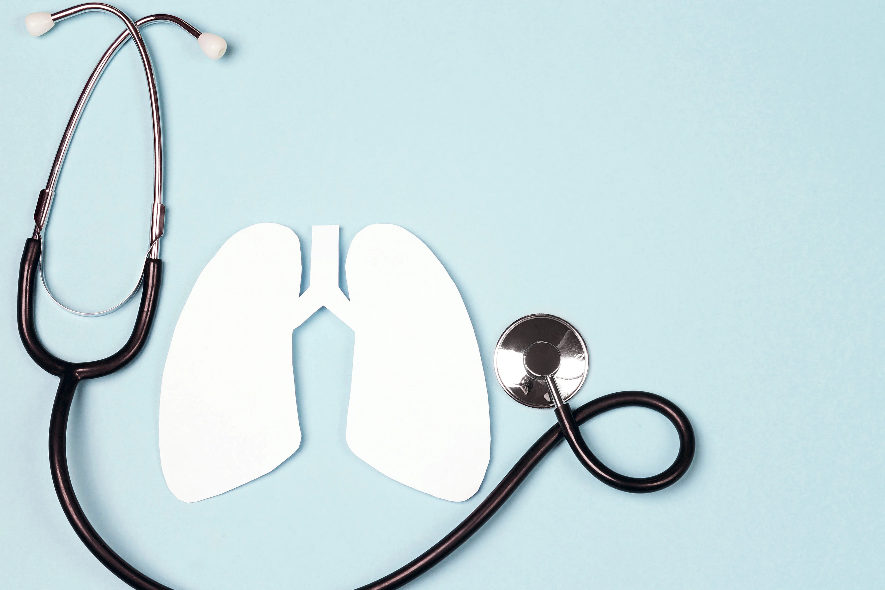 Lungs symbol with stethoscope on blue background. World Tuberculosis Day.