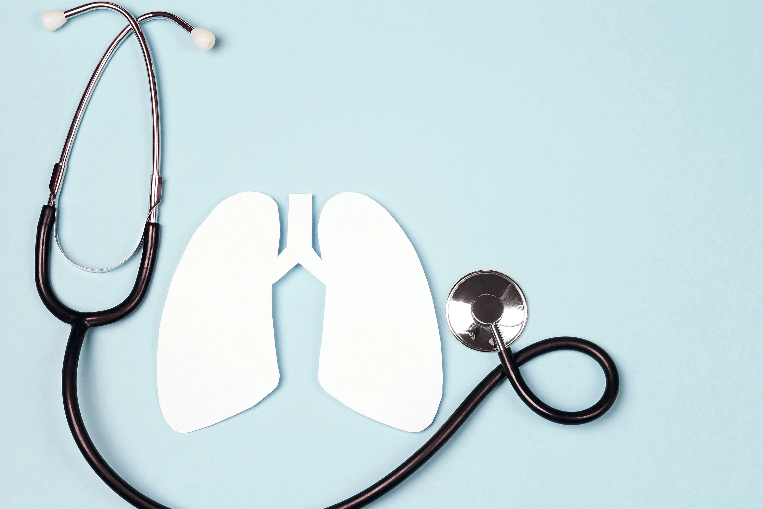 Lungs symbol with stethoscope on blue background. World Tuberculosis Day.