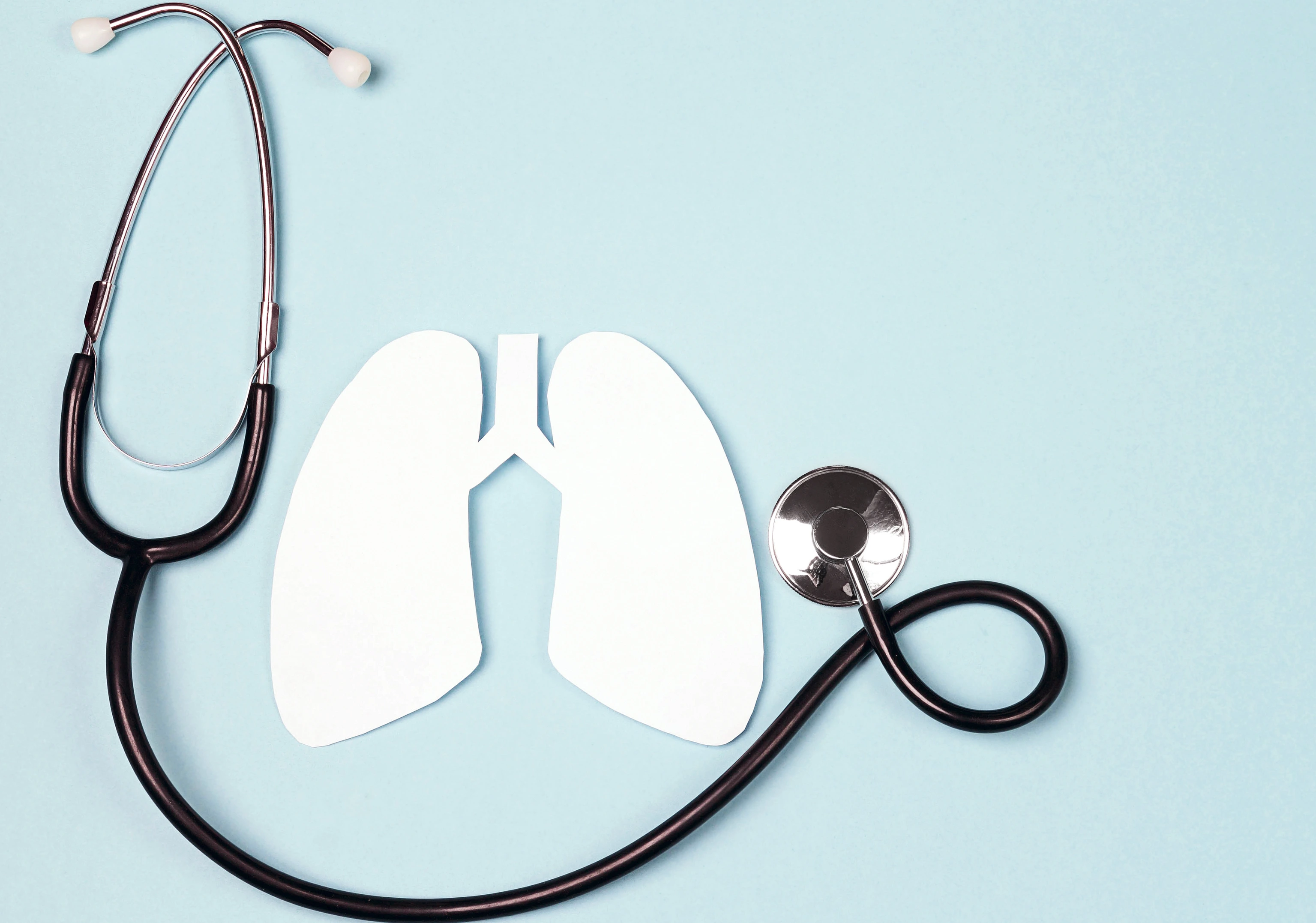 Lungs symbol with stethoscope on blue background. World Tuberculosis Day.