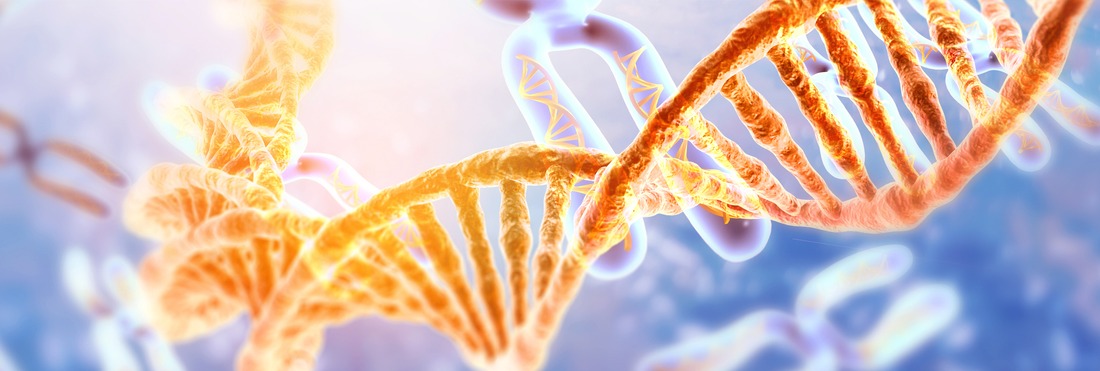 DNA strands on Scientific background. 3d illustration, modified