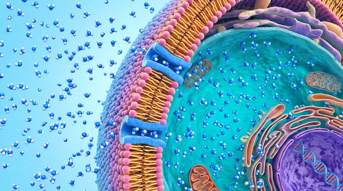 Zellmembran, Zellporen, Lipid-Doppelschicht, Proteinkanal, Mitochondrium, Zellkern, Zytoplasma, Organelle, DNA, Molekularbiologie