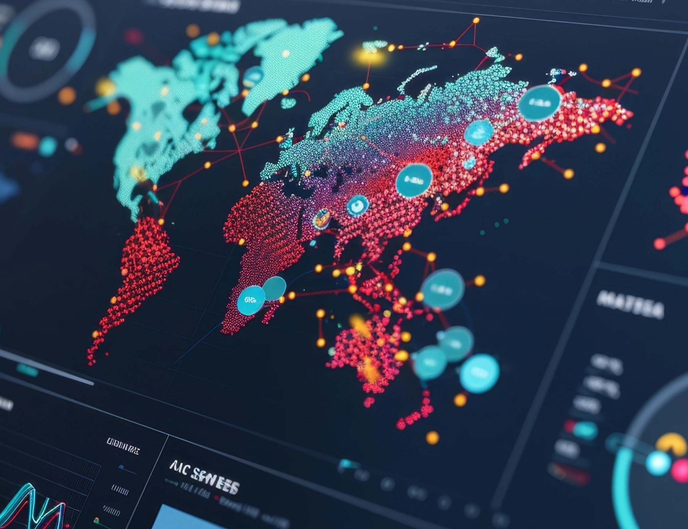 A dashboard with interactive maps showcasing the geographic distribution of population health data and predicting potential disease outbreaks
