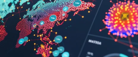 A dashboard with interactive maps showcasing the geographic distribution of population health data and predicting potential disease outbreaks