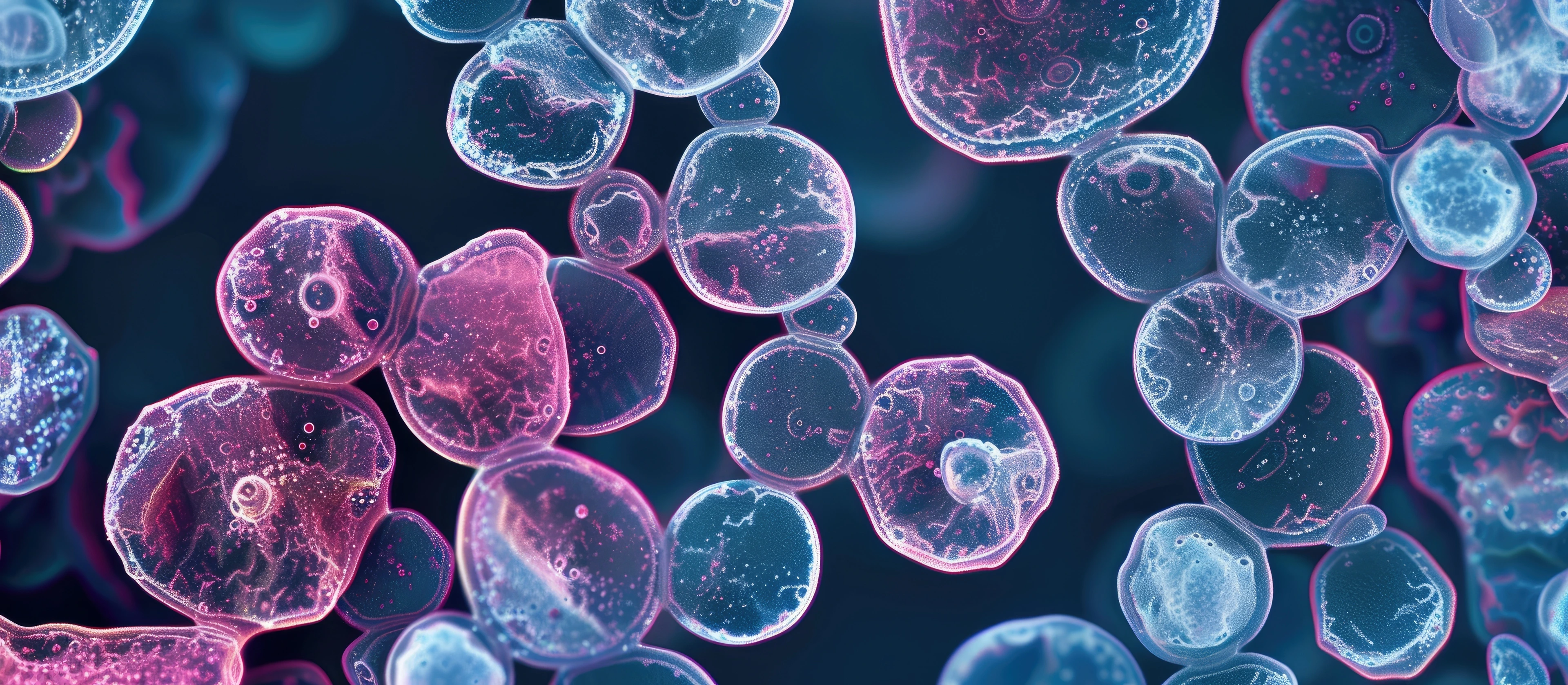 A group of pink and blue cells