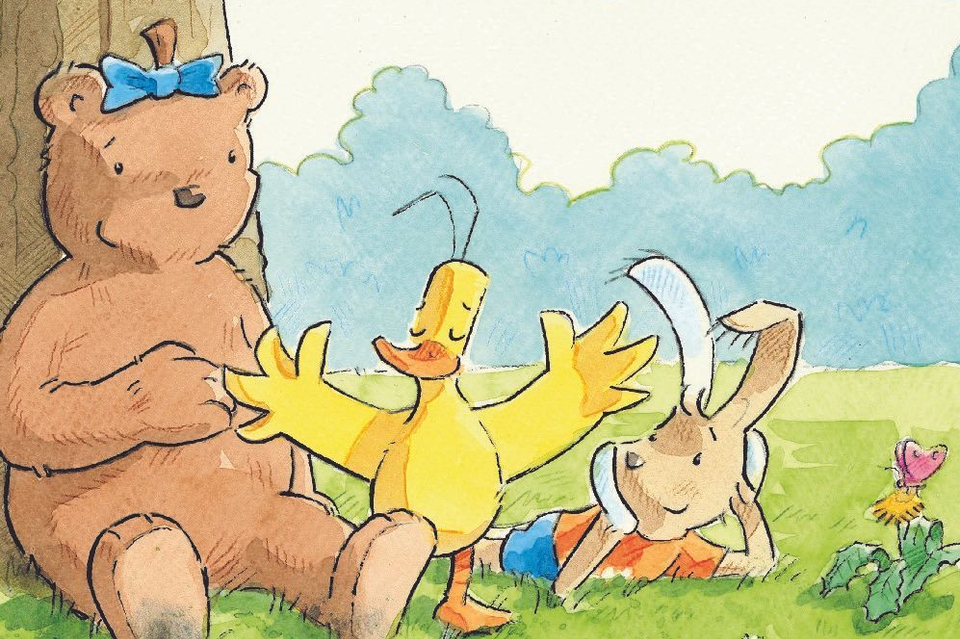 Eine Illustration aus unseren psychologischen Kinderbüchern, auf der man einen Bär, eine Ente und einen Hasen sieht.