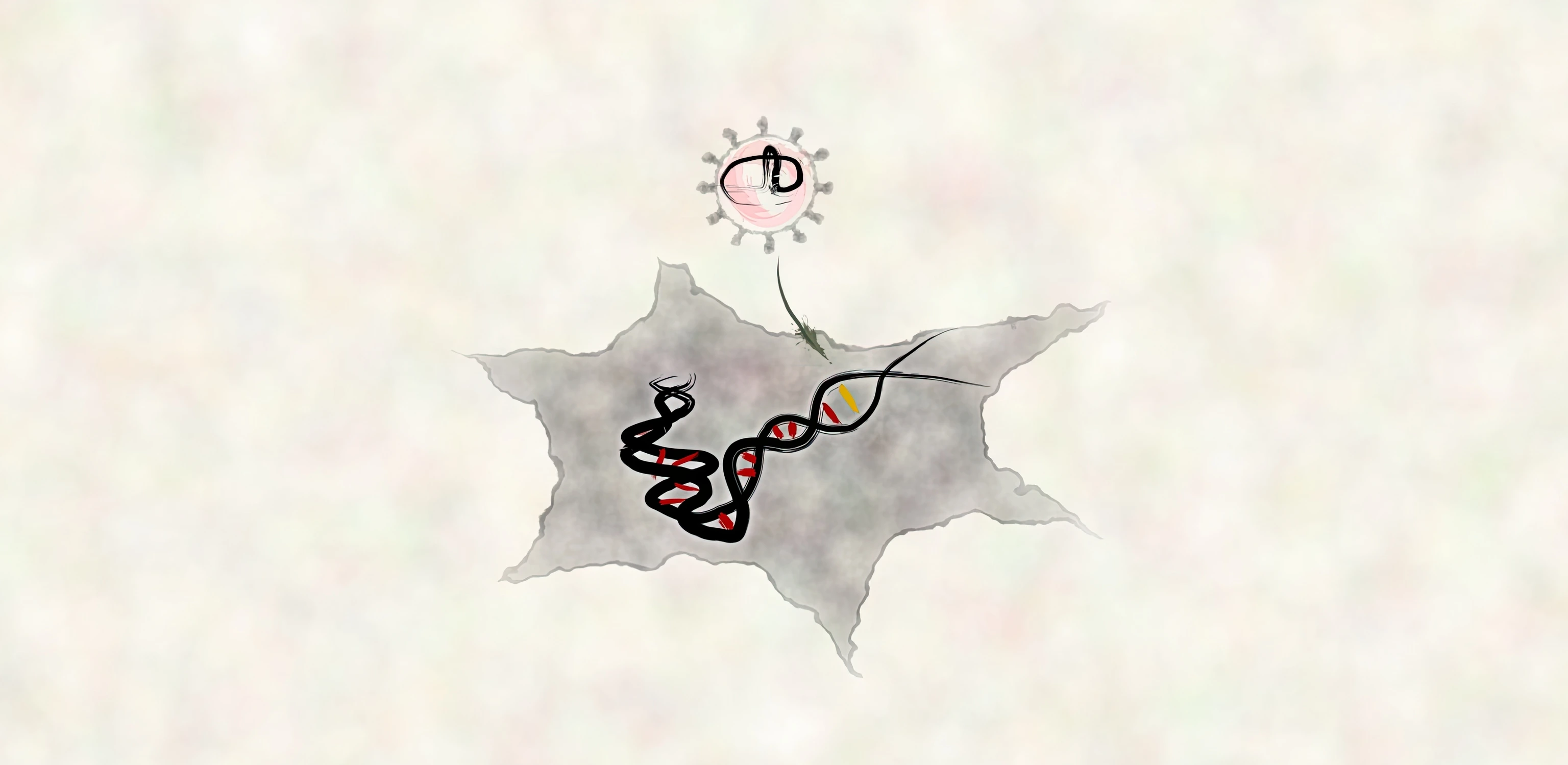 Artistic depiction of ENVLPE delivering a gene-editing tool towards a recipient cell.