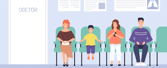 people sitting on chairs waiting doctor appointment at hospital