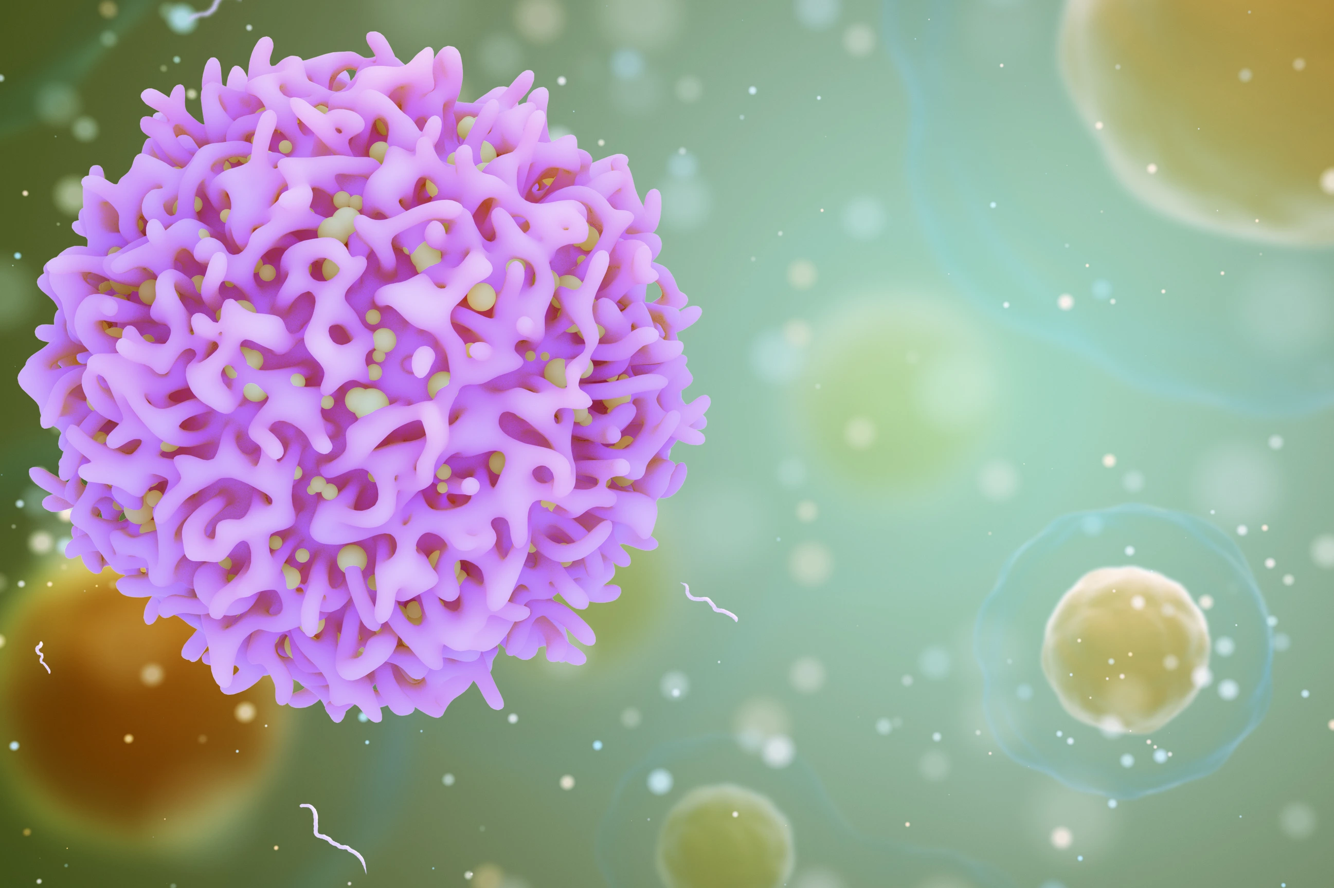 Medical concept of cancer. 3d illustration of T cells or cancer cells.