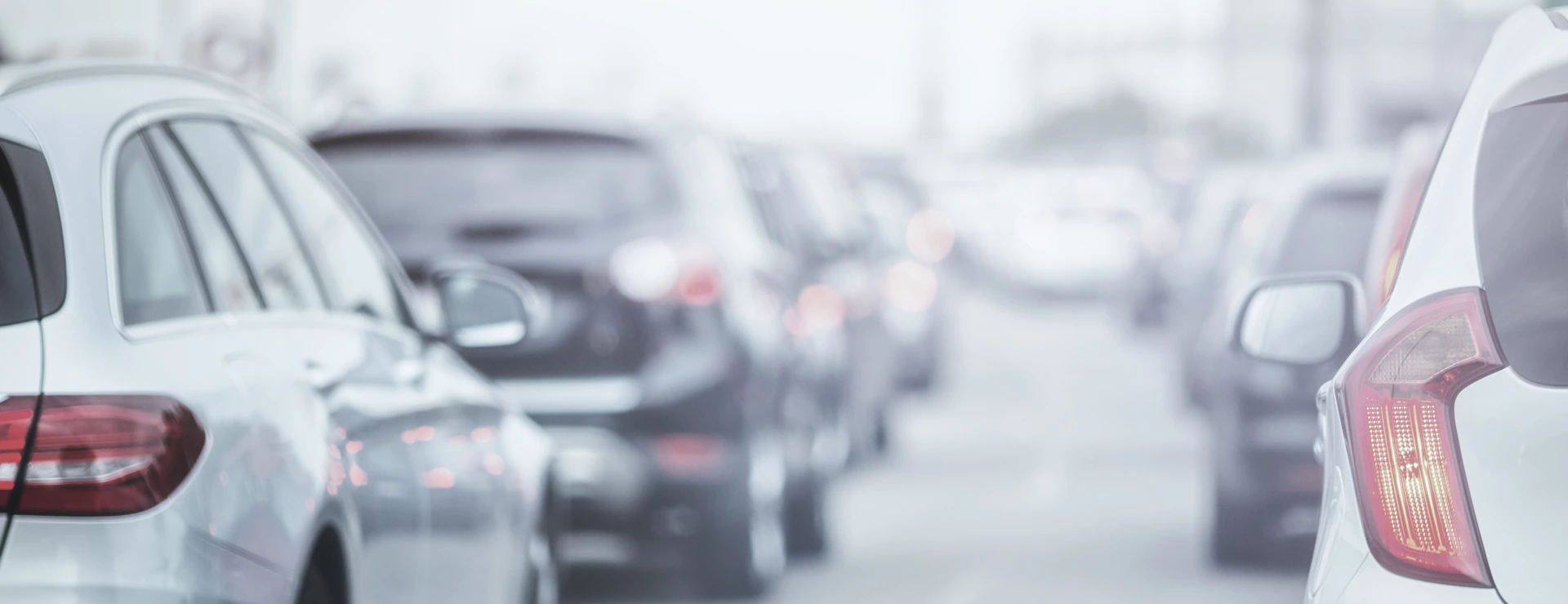 Cars in traffic jams in fog