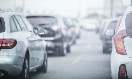 Cars in traffic jams in fog