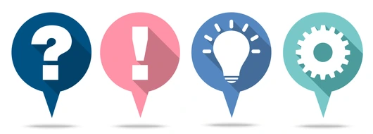 Round Speechbubbles Question, Work, Idea & Answer Retro