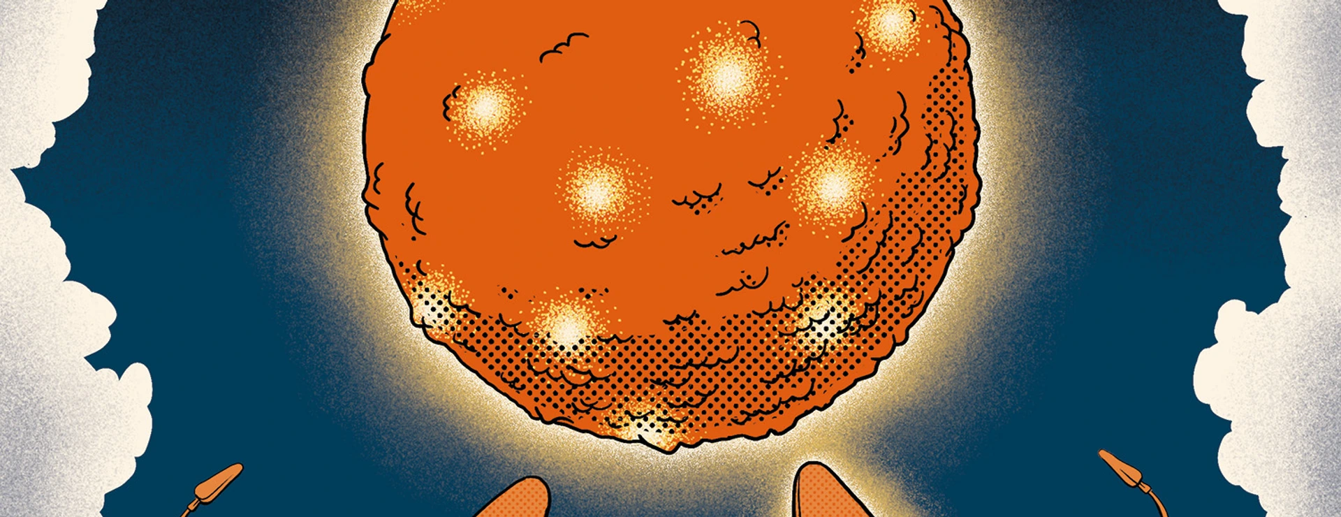 Artwork features an allegorical representation of a fertilization event