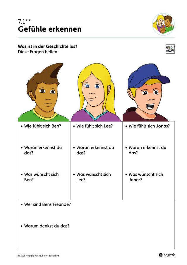 Gefühle erkennen anhand der Geschichte von drei Kindern.