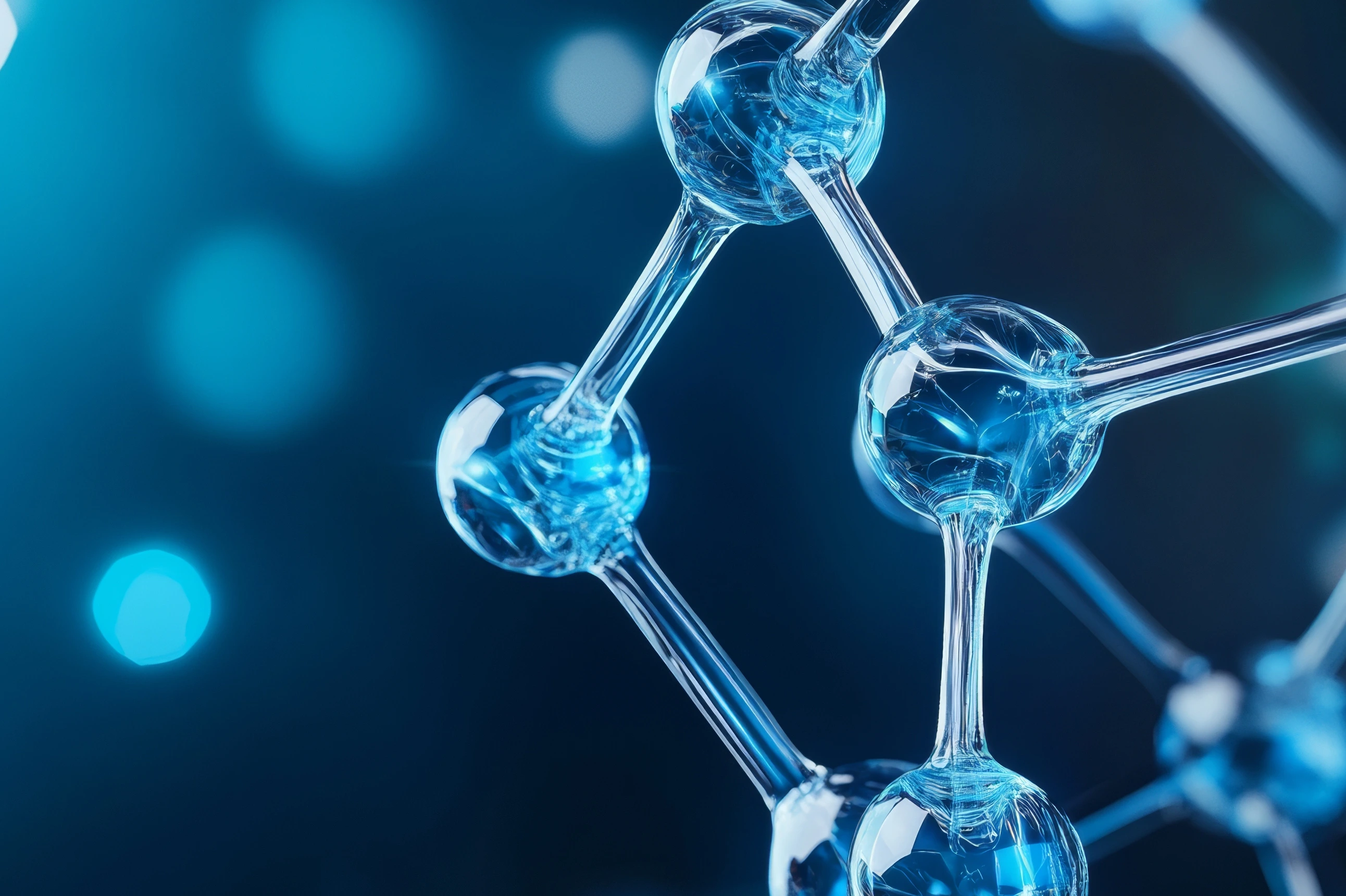 3D representation of insulin protein structure illuminated with a blue glow on a black background_AdobeStock_1073210391