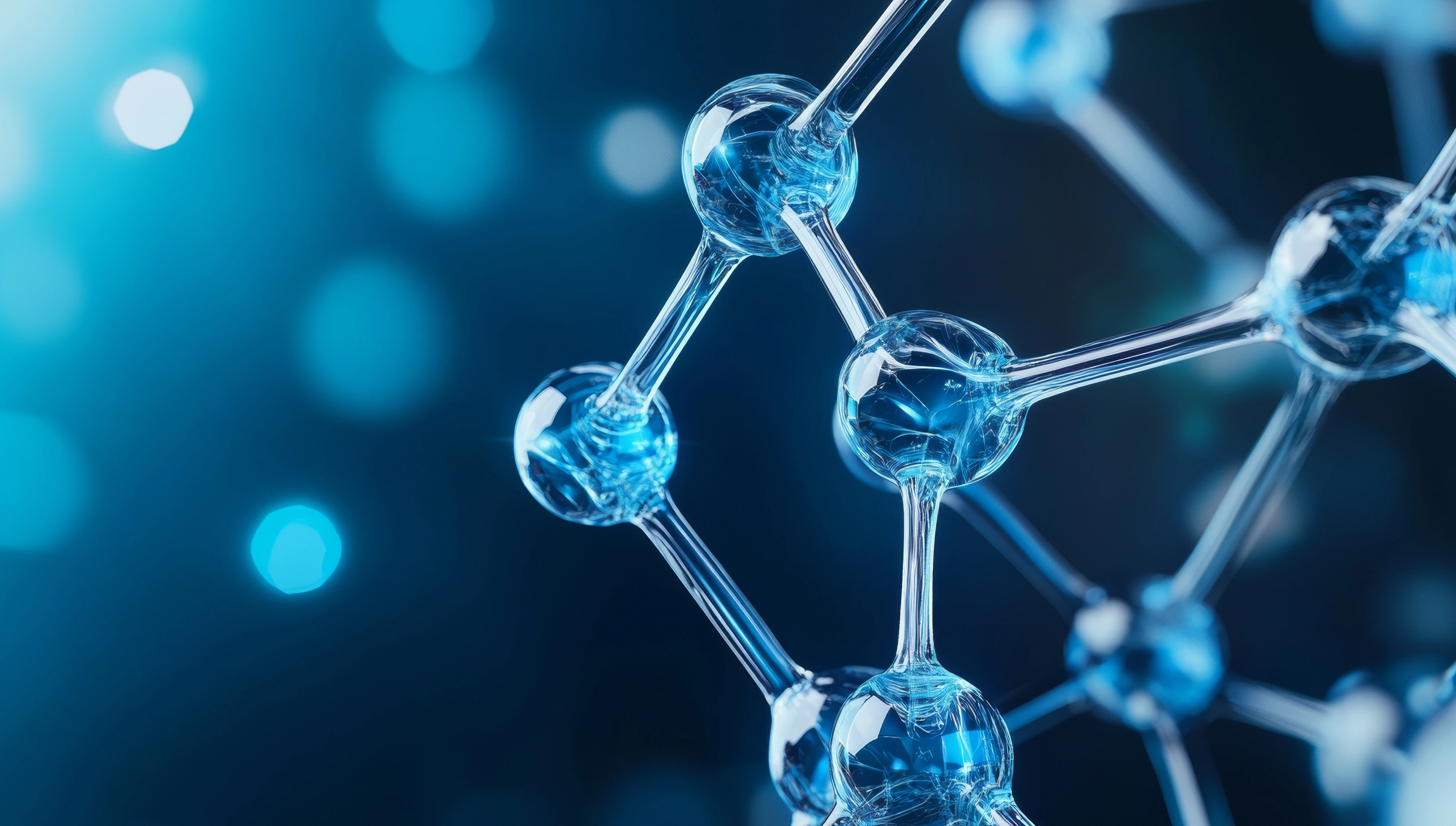 3D representation of insulin protein structure illuminated with a blue glow on a black background