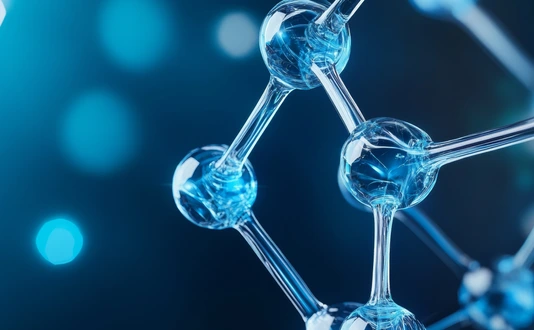 3D representation of insulin protein structure illuminated with a blue glow on a black background_AdobeStock_1073210391