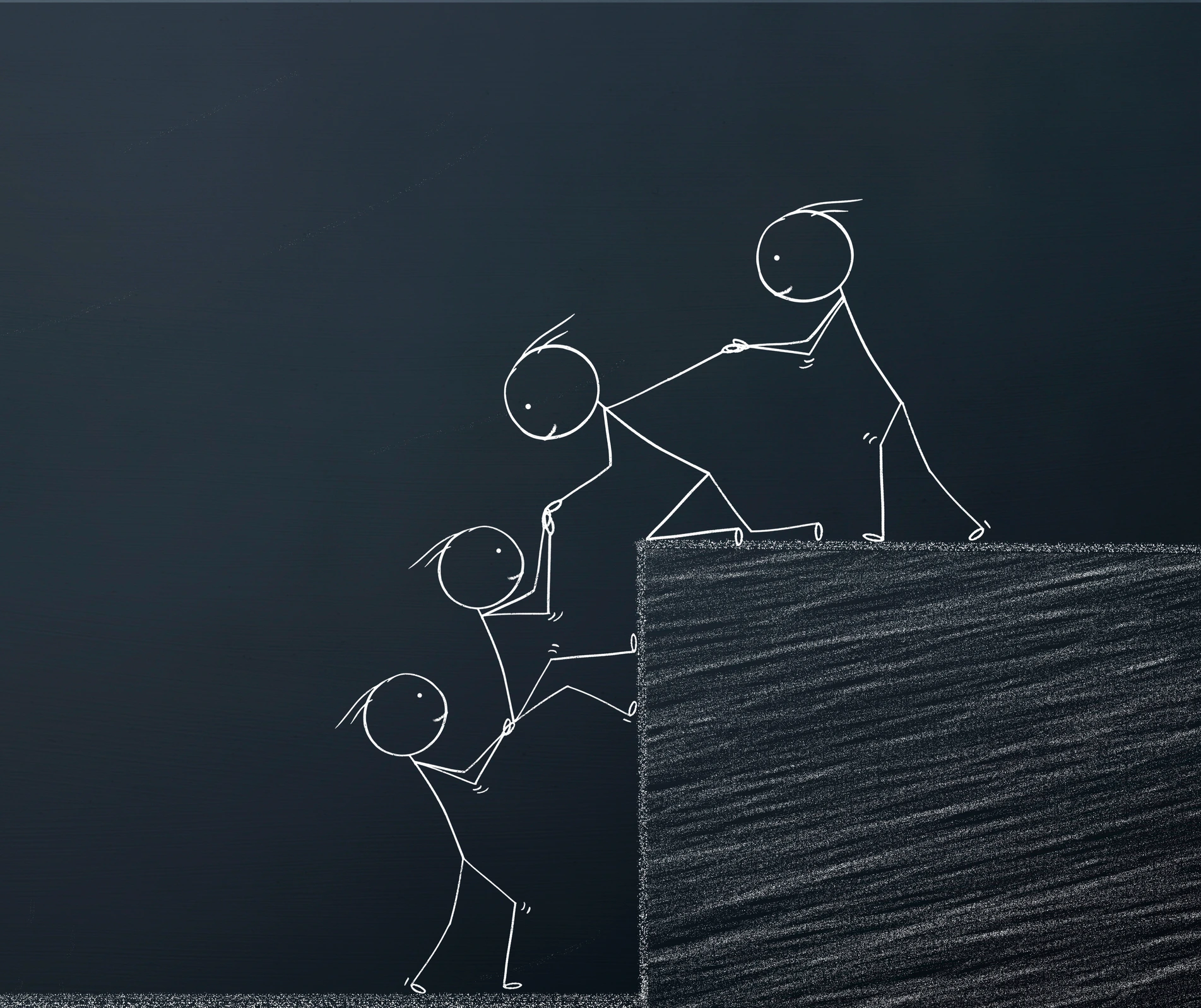 team members helping each other. cooperative working concept for success