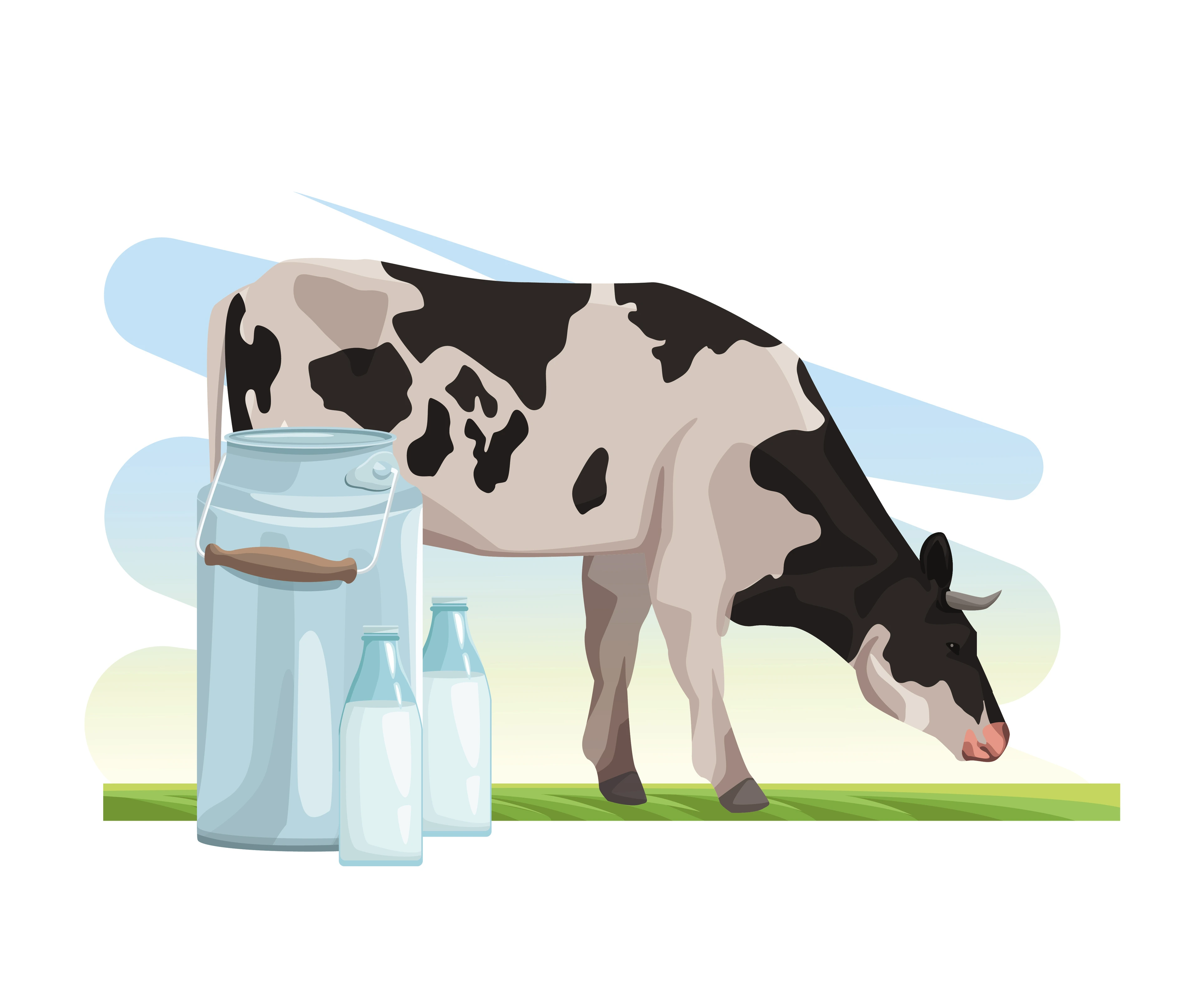 farming eating cow milk bottle and canister vector illustration
