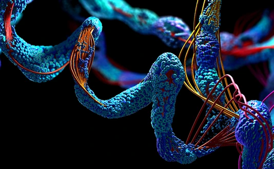 Chain of amino acid or bio molecules called protein - 3d illustration