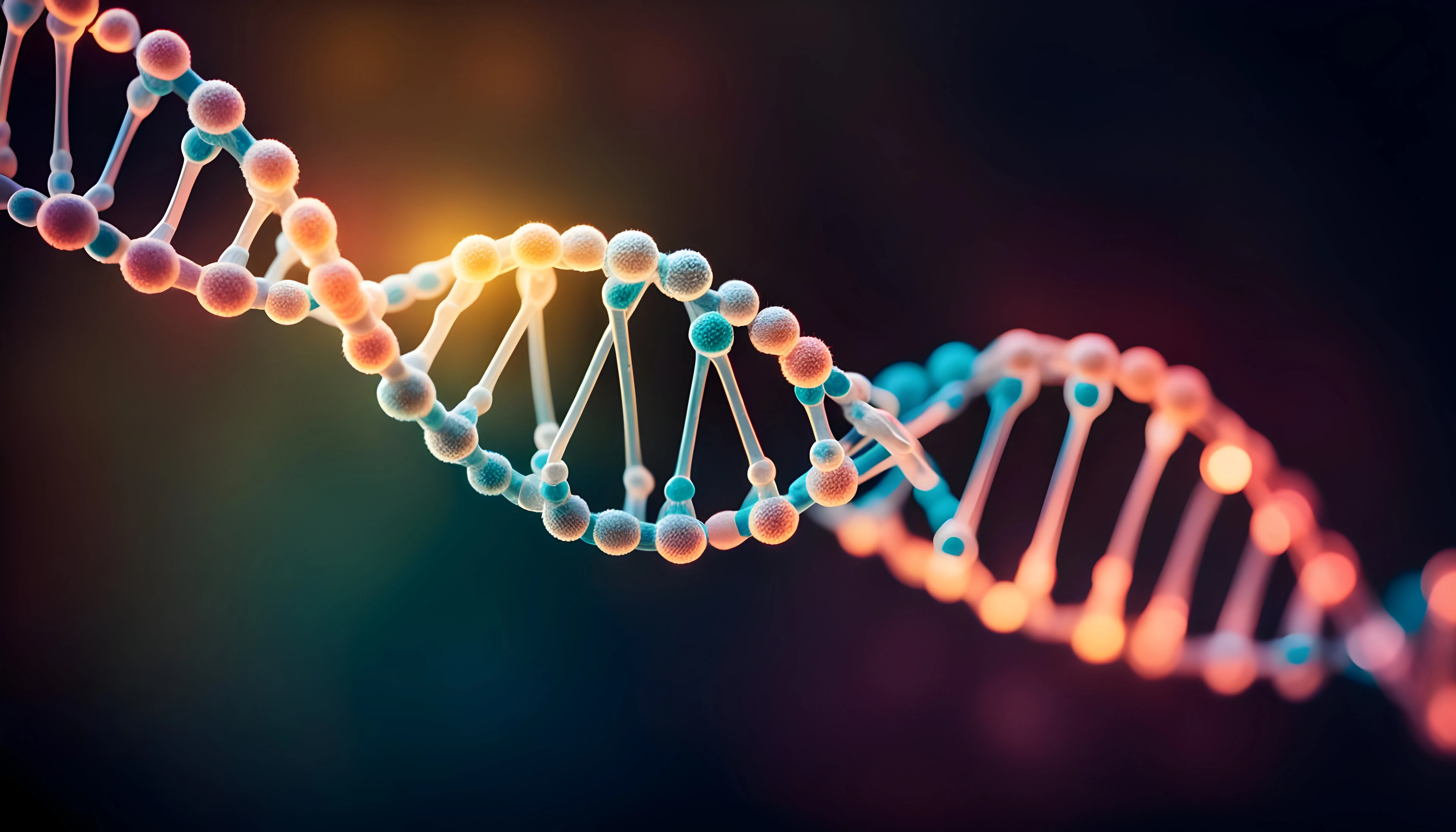 3d abstract - human dna model futuristic background. dna double helix structure - human dna 3d model.