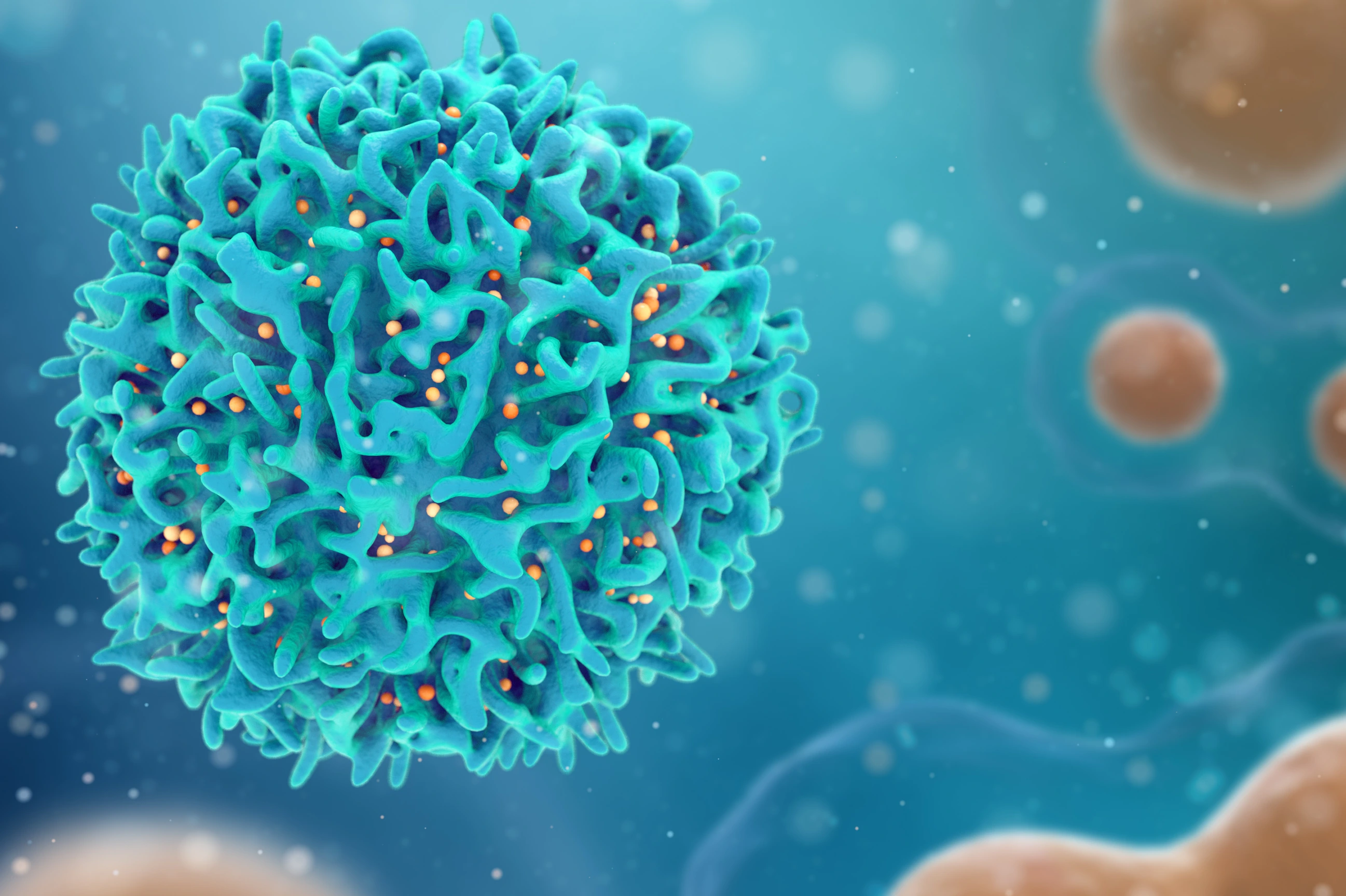 Medical concept of cancer. 3d illustration of T cells or cancer cells.