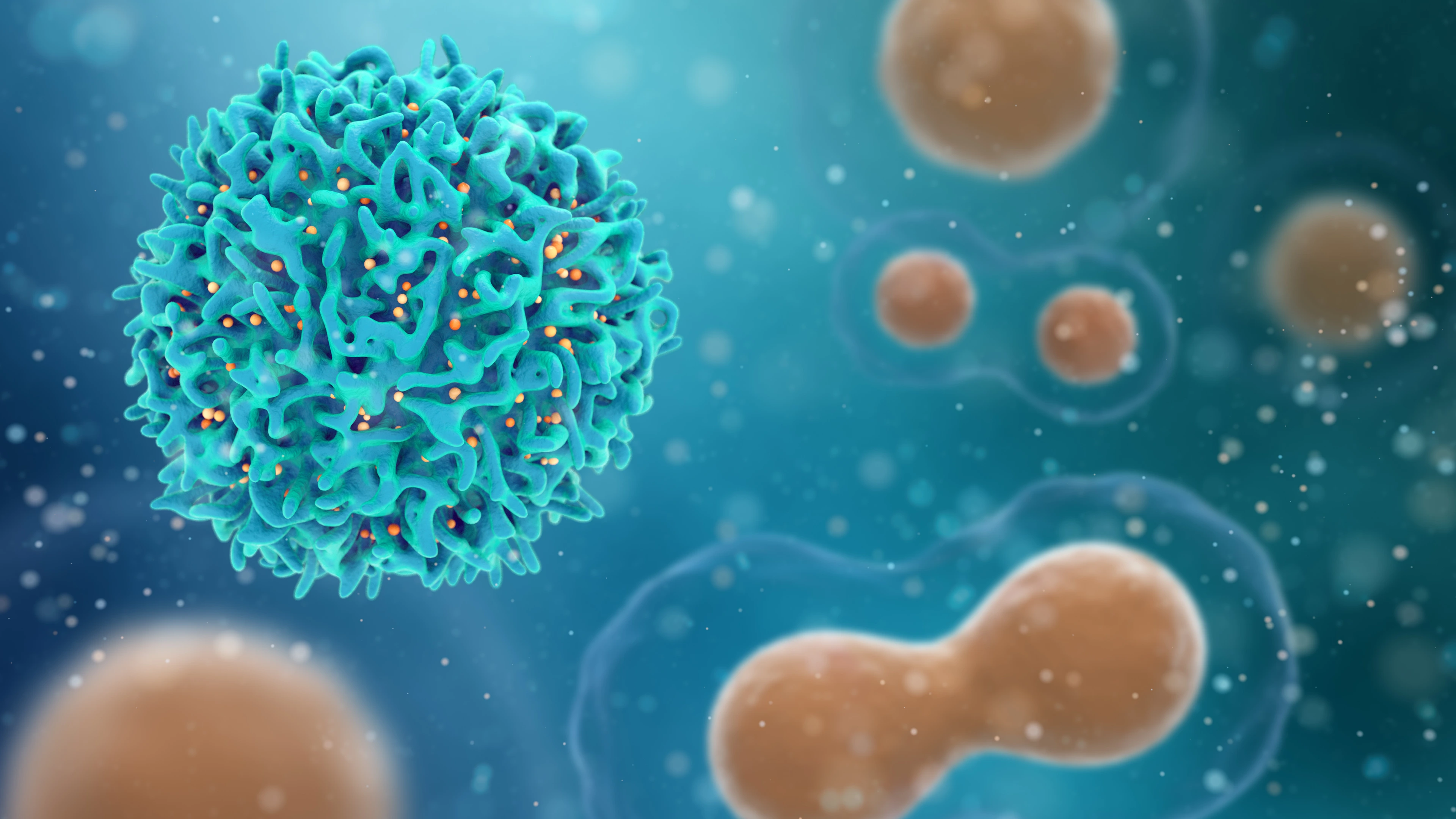 Medical concept of cancer. 3d illustration of T cells or cancer cells.