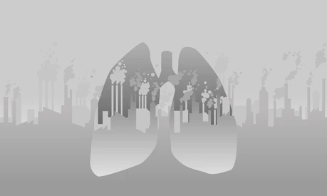 Silhouette lung smoke from city and factory. Concept for Air pollution and environment crisis.