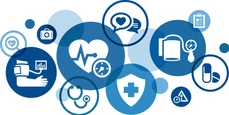 Icons related to high blood pressure, cardiovascular disease, blood pressure check and awareness, medicine and healthcare.