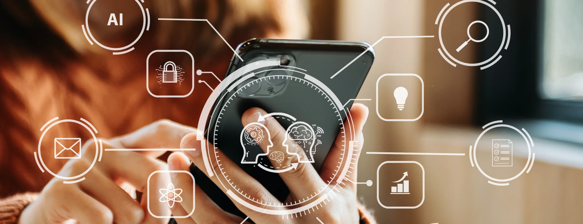 Woman using chatbot on a smart phone