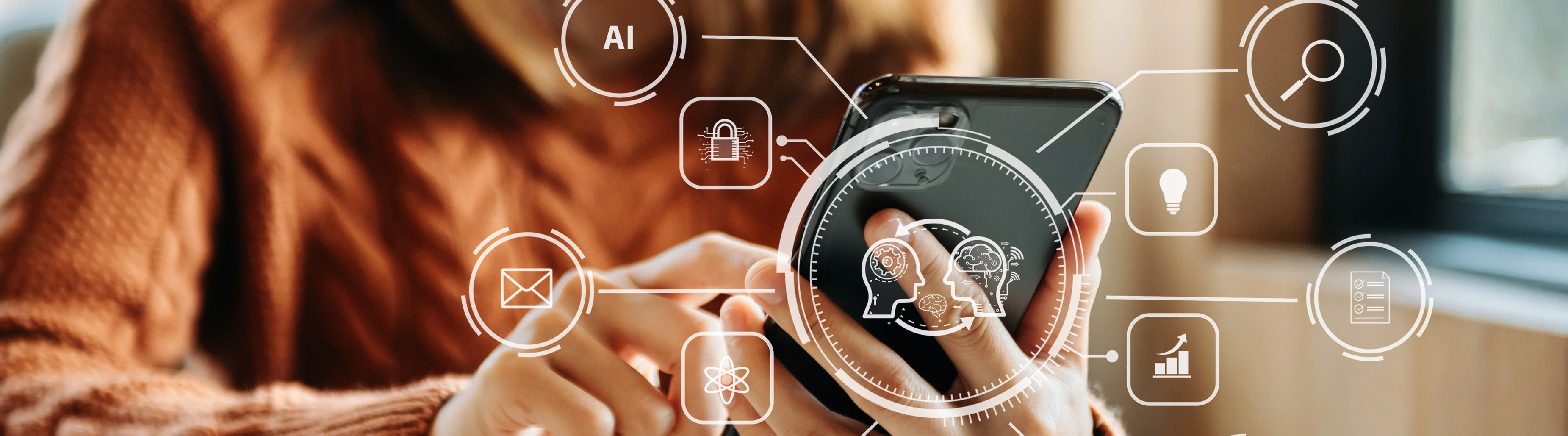 Woman using chatbot on a smart phone