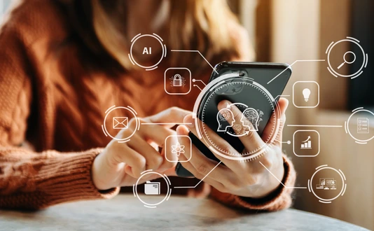 Woman using chatbot in computer and tablet smart intelligence Ai